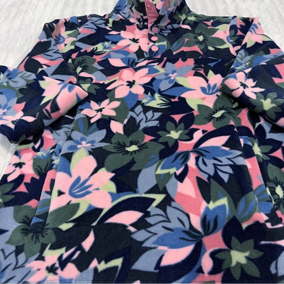 Vera Bradley Women's X Small Snap Collar Fleece Pullover Sweatshirt Pink Navy - Picture 2 of 5